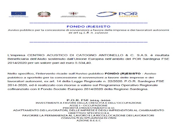 Aiuto dall'Unione Europea nell'ambito del POR FSE Sardegna 2014-2020 - 09/03/2023